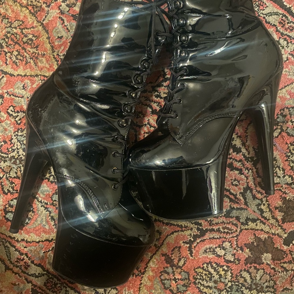 Adore 7” Pleasers lace-up Size 9 black BDSM